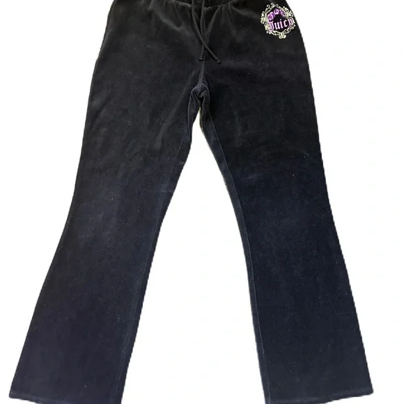 Juicy Couture Girl’s Black Velour Matching Sweatsuit With Kangaroo Pockets. Med